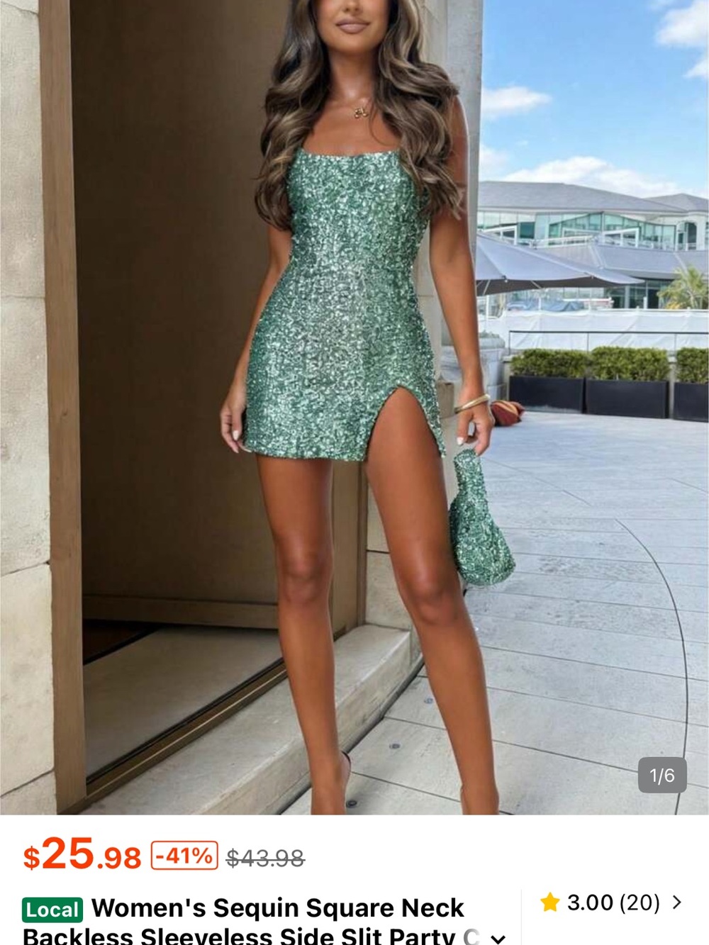 Sleeveless Sequin Mini Dress in Mint Green with Side Slit